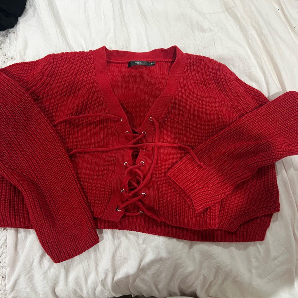 Millau Crimson Lace-Up Cardigan